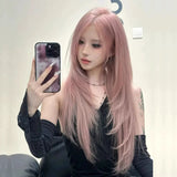 Load image into Gallery viewer, Pink wig female long straight hair y2k hottie full hood lolita lolita cos universal medium high level jk