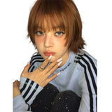 Load image into Gallery viewer, Orange brown short hair wig female full head cover Japanese short straight hair Bobo head bobo age reduction sister head slightly warped cos