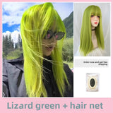 Load image into Gallery viewer, Lizard green wig female long hair full headgear long straight hair fluorescent green sub-y2k long straight hair lolita color jk