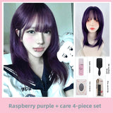 Load image into Gallery viewer, Wig female medium long hair high level JK purple full head cover lolita clavicle hair long straight hair y2k whole top fluffy