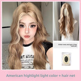 Load image into Gallery viewer, Princess Kuku [Meigao ABC] new small lace American Asian wind gray gold highlight dyed long straight hair wig
