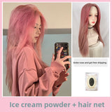 Load image into Gallery viewer, Korean Internet celebrity medium pink purple wig natural live streaming host JK girl group INS wind can be salt can be sweet long straight hair fashion
