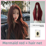 Load image into Gallery viewer, Former lace mermaid red high-level wig long curly Hong Kong style fashion temperament lolita Internet celebrity full head cover