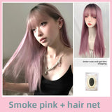 Load image into Gallery viewer, Girls long straight hair summer smoke pink Lolita Lolita round face natural air bangs sweet and spicy wind