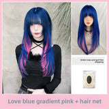 Load image into Gallery viewer, Japanese wig blue gradual change powder subculture COS high level goth JK fluffy long straight hair full head cover