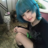 Load image into Gallery viewer, Hanni sea blue cute wig short hair female full hood halloween y2k hottie eversion reverse Japanese