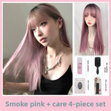 Load image into Gallery viewer, Girls long straight hair summer smoke pink Lolita Lolita round face natural air bangs sweet and spicy wind