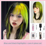 Load image into Gallery viewer, Halloween highlights collarbone hair Internet celebrity y2k hottie wig female layering buckle fashion short hair full headgear