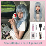 Load image into Gallery viewer, High-level wig female long hair new blue olita Japanese Qi bangs long straight hair Internet celebrity daily full headgear