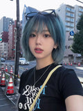 Load image into Gallery viewer, Blue wig one size fits all short hair y2k full head cover female universal cos subculture Lolita full set of small fry