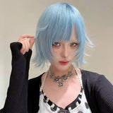 Load image into Gallery viewer, Japanese Yabi wind ice blue short hair wig Qi bangs anti-warping layer short hair Spice girl y2k full headgear