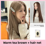 Load image into Gallery viewer, Former lace rice gray brown wig female daily Internet celebrity whole top long straight hair middle section new natural full headgear