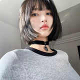 Load image into Gallery viewer, Korean wig female summer short hair bobo head natural black Qi bangs short straight hair tide Japanese women's group Internet celebrity jk hair cover