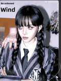 Load image into Gallery viewer, Black wig female long hair full hood halloween cos Wednesday Adams same braided long straight hair