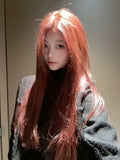 Load image into Gallery viewer, Autumn and winter orange white front lace wig whole top full headgear breathable natural high temperature silk full headgear long straight hair