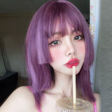 Load image into Gallery viewer, Wig girl summer medium long hair collarbone hair comic thin vine purple round face trimming princess cut ji hair style Qi bangs hair cover
