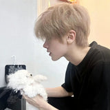 Load image into Gallery viewer, Short hair wig boys Korean version differential broken cover natural daily milk tea gray simulation hair breathable light full headgear type