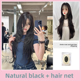 Load image into Gallery viewer, Korean super long high-level new wig black temperament medium long straight hair lolita women's full headgear extended version