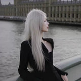 Load image into Gallery viewer, Grandma gray wig female full hood silver white medium parting long straight hair jk light gray cos universal lolita hair