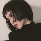 Load image into Gallery viewer, Wig female short straight hair killer not too cold same style natural black Internet celebrity personality handsome bobo full headgear short hair