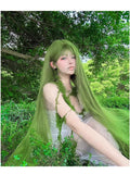 Load image into Gallery viewer, Green super long 130cm wig female full head cover cos universal lolita Lolita 1.3 meters long straight hair photo