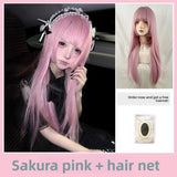 Load image into Gallery viewer, Princess cut wig female long hair Japanese Internet celebrity long straight hair rice pink less lolita full headgear