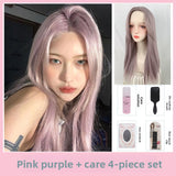 Load image into Gallery viewer, Internet celebrity wig women summer long straight hair Korean fashion rose with the same medium milk tea platinum medium long hair full headgear