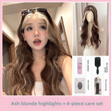 Load image into Gallery viewer, Princess Kuku [Meigao ABC] new small lace American Asian wind gray gold highlight dyed long straight hair wig