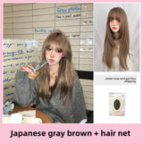 Load image into Gallery viewer, Wig female full headgear daily long straight hair seamless invisible gray brown high-level long hair Korean square round face natural style