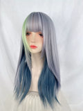 Load image into Gallery viewer, Blue highlights green highlights wig subculture y2k full headgear female pop top dye daily color Internet celebrity long straight hair