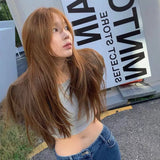 Load image into Gallery viewer, Ray Autumn Korean female lead linen gold brown wig women's full head cover high-level universal 2025 new long curly hair