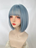 Load image into Gallery viewer, Wig female short hair blue white bob hair round face trim age reduction natural girl medium short hair full head cover