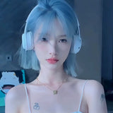 Load image into Gallery viewer, Wig female short hair blue white bob hair round face trim age reduction natural girl medium short hair full head cover