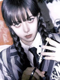 Load image into Gallery viewer, Black wig female long hair full hood halloween cos Wednesday Adams same braided long straight hair