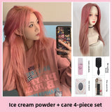 Load image into Gallery viewer, Pink wig female long straight hair y2k hottie full hood lolita lolita cos universal medium high level jk