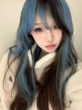Load image into Gallery viewer, Long straight hair blue wig highlight dye bangs gradual change y2k full headgear female hottie burst top dye subculture punk jk