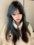 Load image into Gallery viewer, Long straight hair blue wig highlight dye bangs gradual change y2k full headgear female hottie burst top dye subculture punk jk