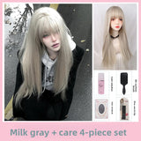 Load image into Gallery viewer, Gray wig female long straight hair Internet celebrity lolita trim jk girl natural full headgear bangs realistic wig