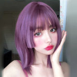 Load image into Gallery viewer, Wig girl summer medium long hair collarbone hair comic thin vine purple round face trimming princess cut ji hair style Qi bangs hair cover