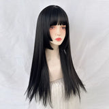 Load image into Gallery viewer, Princess Cut Wig Black Long Straight Jellyfish Head Lolita Ji Hair Full Headgear Female Qi Bangs COS Daily Japanese