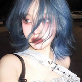 Load image into Gallery viewer, Happy small fry blue wig short hair full hood female color daily lolita short curly hair jk Japanese Korean y2