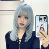 Load image into Gallery viewer, Wig female ice blue new clavicle hair y2k Internet celebrity subculture Qi bangs high level short straight hair full headgear