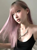 Load image into Gallery viewer, Girls long straight hair summer smoke pink Lolita Lolita round face natural air bangs sweet and spicy wind