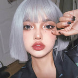 Load image into Gallery viewer, Handsome silver gray wig short hair female Bobo head student Lolita Harajuku Internet celebrity smoke gray granny gray natural