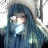 Load image into Gallery viewer, Blue wig Internet celebrity cute long hair full hood long straight hair y2k trendy color sweet cool hair color