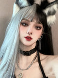 Load image into Gallery viewer, Halloween wig punk goth black and white double spell long straight hair gradually lolita gradual change two-color cos yin and yang