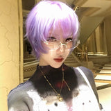 Load image into Gallery viewer, Japanese purple white temperament high-level wig women's short hair two-dimensional COS warped head y2k whole wig