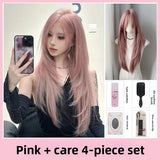 Load image into Gallery viewer, Pink wig female long straight hair y2k hottie full hood lolita lolita cos universal medium high level jk