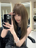 Load image into Gallery viewer, Wig female full headgear daily long straight hair seamless invisible light color high level long hair Korean square round face natural style