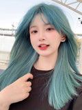 Load image into Gallery viewer, Wig long straight hair Internet celebrity lolita blue trim jk girl natural full headgear bangs realistic wig